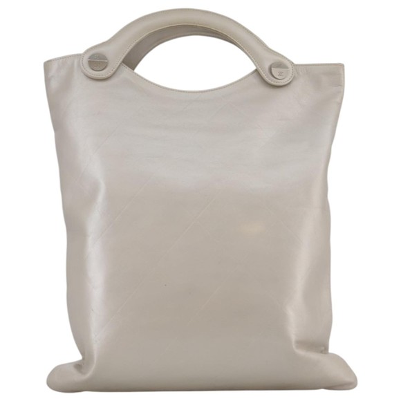 CHANEL Matelasse Hand Bag Leather Silver Light Gray Pearl CC Auth bs20615 - Picture 3 of 16